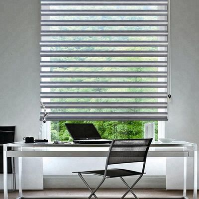 Double Sheer Intelligent Window Blinds Motorized Zebra Style For Office
