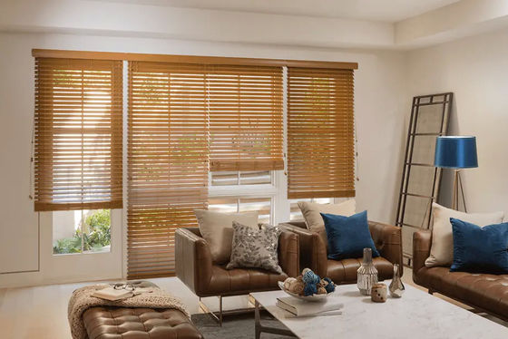 Solid Wood Office Window Drapes , Dust Proof Bamboo Venetian Blinds