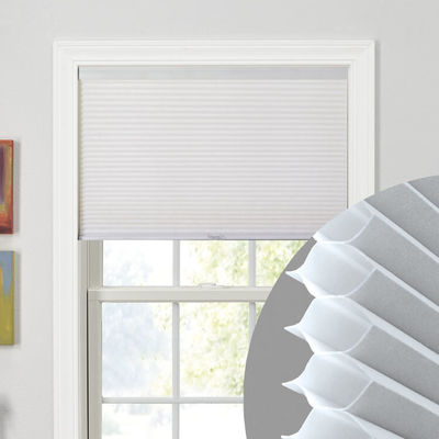 Cordless Double Pleated Honeycomb Window Shade Windproof Polyester Material