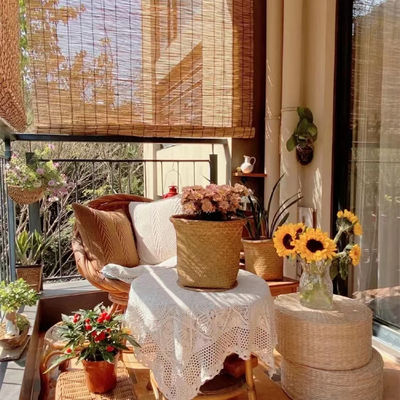 Teahouse Office Bamboo Roll Up Sun Shades , Bamboo Roller Blinds For Balcony