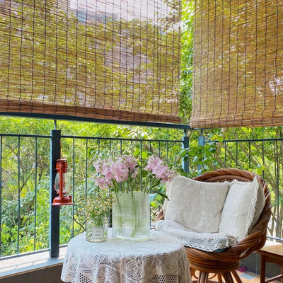 Teahouse Office Bamboo Roll Up Sun Shades , Bamboo Roller Blinds For Balcony