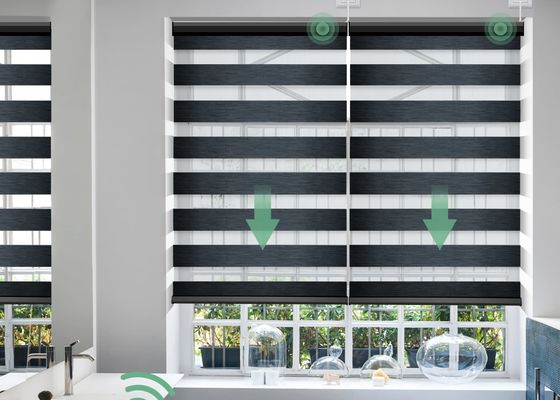 Grey Motorized Roman Blind Curtains PVC Laminated Type For Living Room