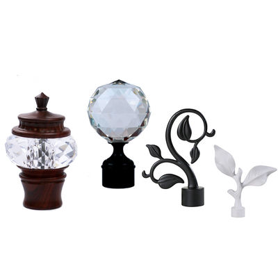 Decorative Glass Curtain Pipe Rod Leaf Finials With 22mm 25mm Size