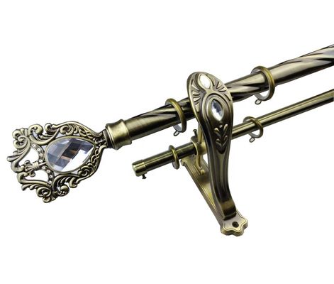 Metal Telescopic Double Rail Curtain Pole Adjustable Sliver 25Mm 28Mm With Brackets