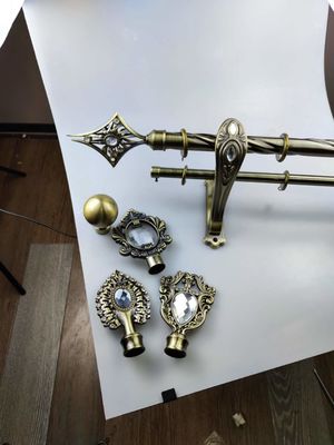 Metal Telescopic Double Rail Curtain Pole Adjustable Sliver 25Mm 28Mm With Brackets