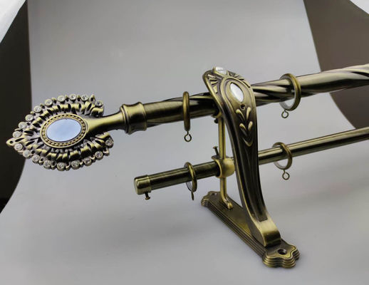 Metal Telescopic Double Rail Curtain Pole Adjustable Sliver 25Mm 28Mm With Brackets