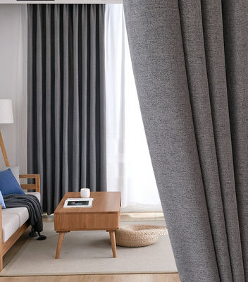 Velvet Linen Light Grey Blackout Curtain Double Layer Simple Ring Style
