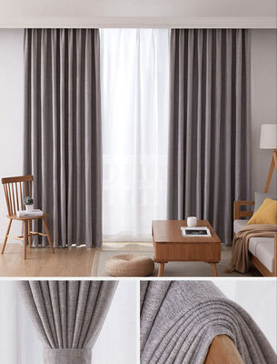 Velvet Linen Light Grey Blackout Curtain Double Layer Simple Ring Style