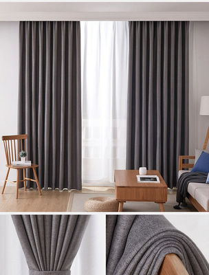 Velvet Linen Light Grey Blackout Curtain Double Layer Simple Ring Style