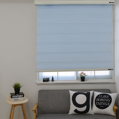 Dual Layer Sheer Motorized Zebra Blinds Horizontal Pattern For Oriel Window