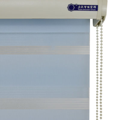 Dual Layer Sheer Motorized Zebra Blinds Horizontal Pattern For Oriel Window