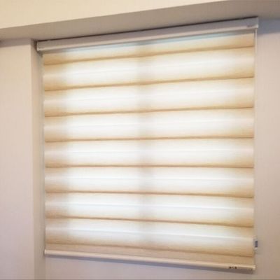 Electric Up And Down And Day And Night Cordless Bottom Honeycomb Curtains Hotel Living Room