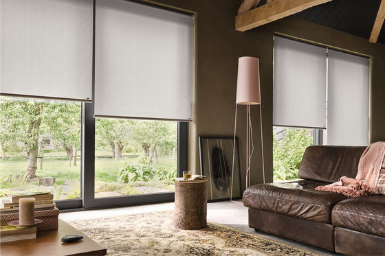 Beige 100% Polyester Foam Coated Roller Window Blinds For Offices