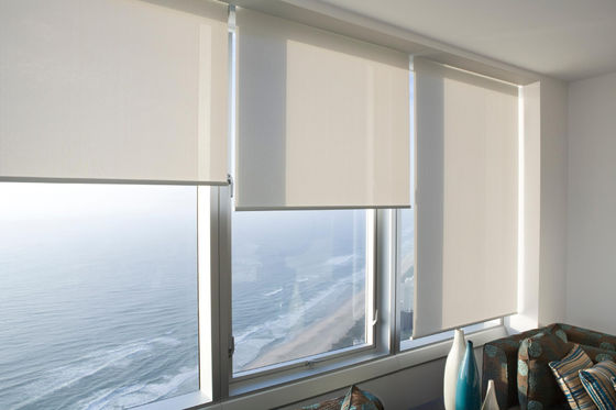 Beige 100% Polyester Foam Coated Roller Window Blinds For Offices