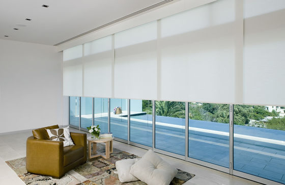 Beige 100% Polyester Foam Coated Roller Window Blinds For Offices